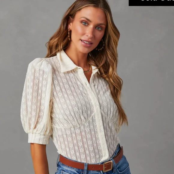 Secrets revealed lace button-down-cream - Picture 9 of 9